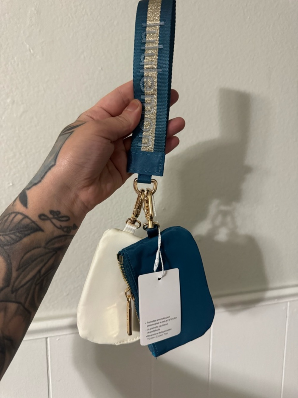 lululemon athletica Teal and Cream Double Mini Pouches with Strap